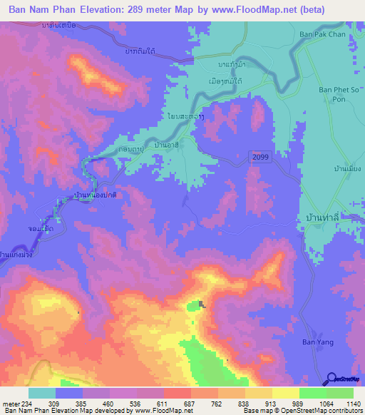 Ban Nam Phan,Thailand Elevation Map