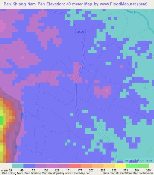 Ban Khlong Nam Pen,Thailand Elevation Map