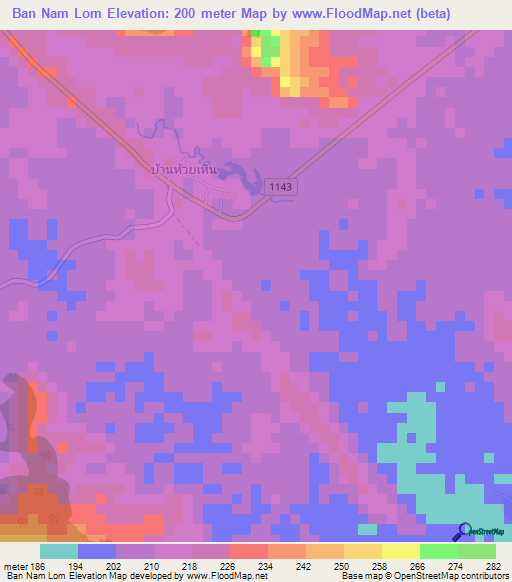 Ban Nam Lom,Thailand Elevation Map
