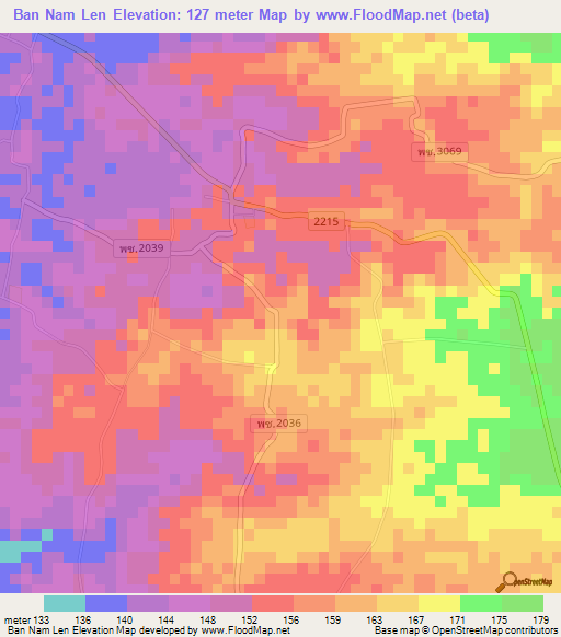Ban Nam Len,Thailand Elevation Map