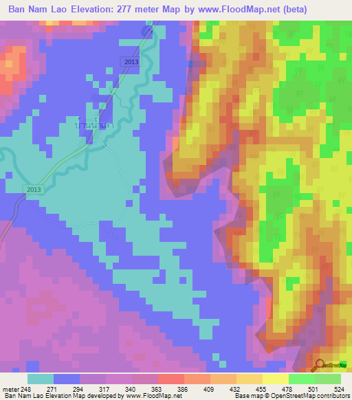 Ban Nam Lao,Thailand Elevation Map