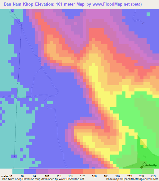 Ban Nam Khop,Thailand Elevation Map