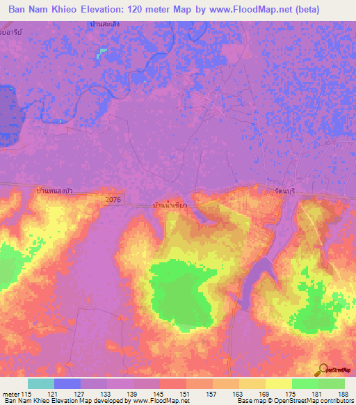 Ban Nam Khieo,Thailand Elevation Map