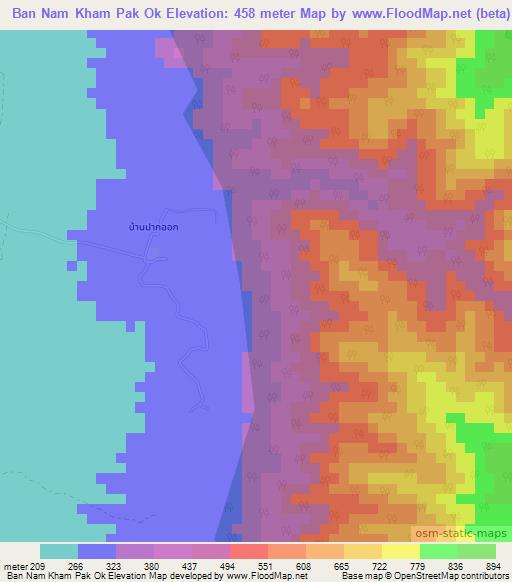 Ban Nam Kham Pak Ok,Thailand Elevation Map