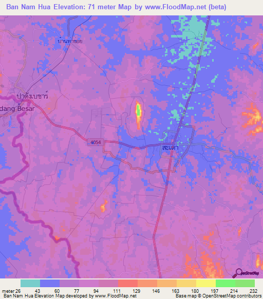 Ban Nam Hua,Thailand Elevation Map