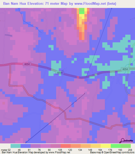 Ban Nam Hua,Thailand Elevation Map