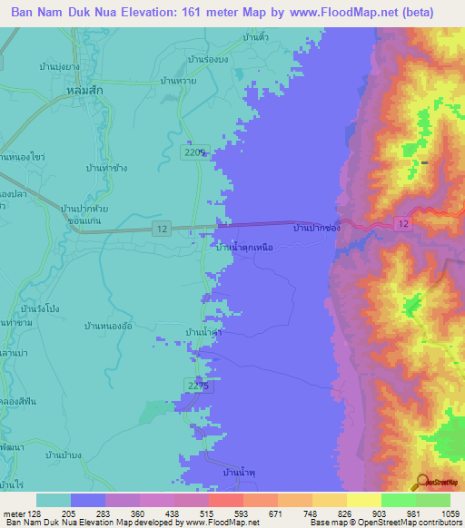 Ban Nam Duk Nua,Thailand Elevation Map