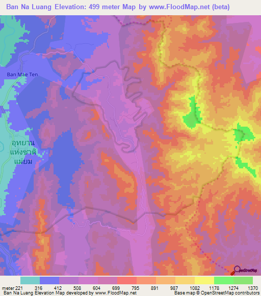 Ban Na Luang,Thailand Elevation Map
