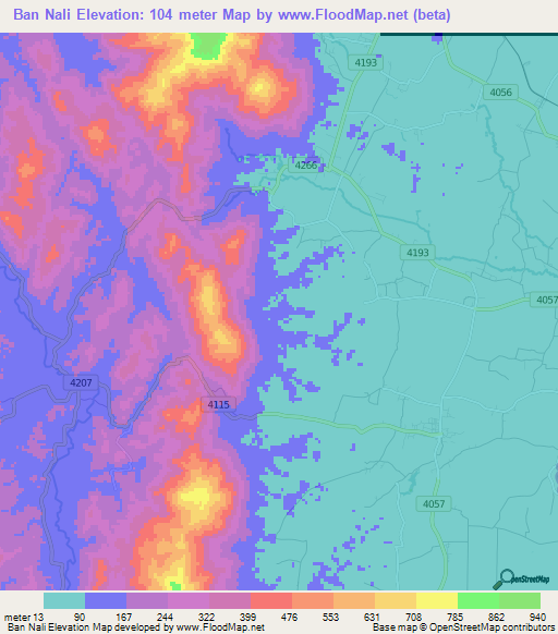 Ban Nali,Thailand Elevation Map