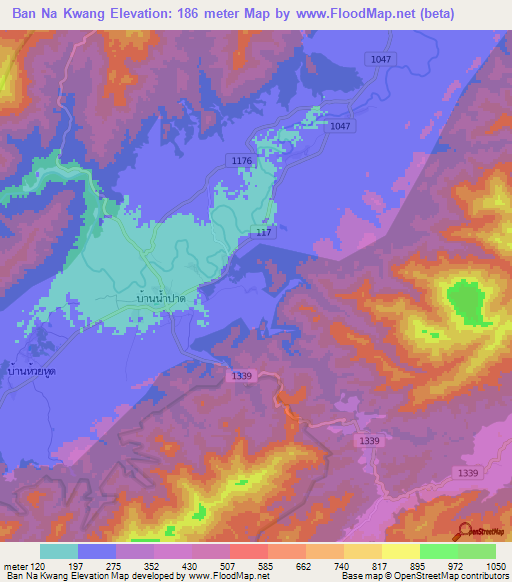 Ban Na Kwang,Thailand Elevation Map