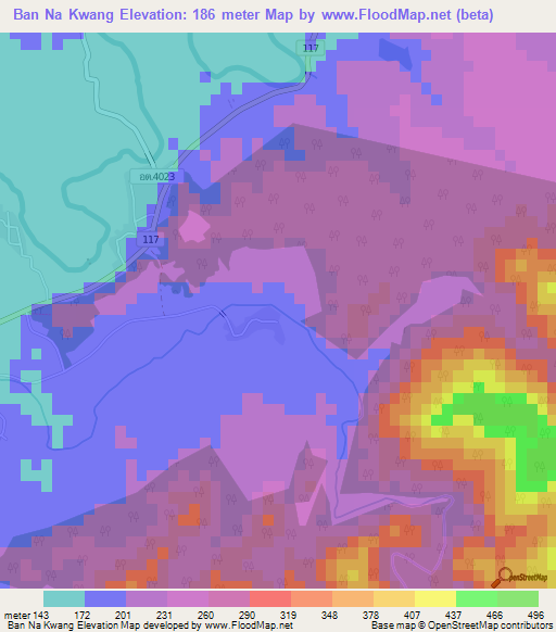 Ban Na Kwang,Thailand Elevation Map