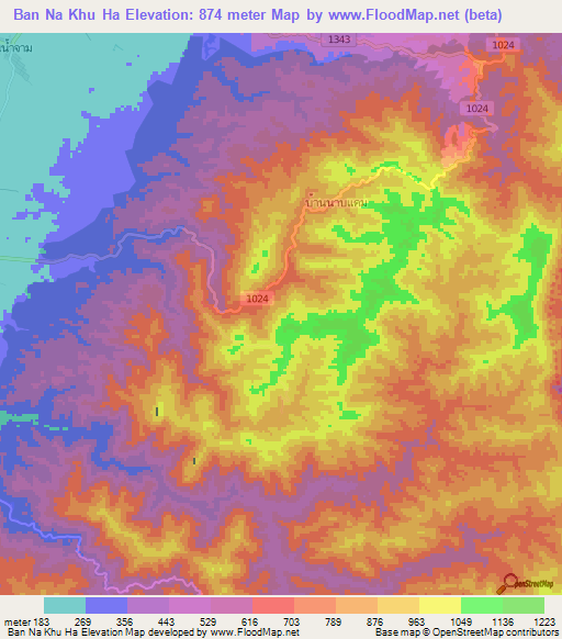 Ban Na Khu Ha,Thailand Elevation Map