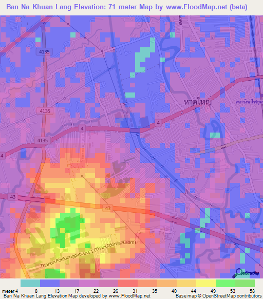 Ban Na Khuan Lang,Thailand Elevation Map