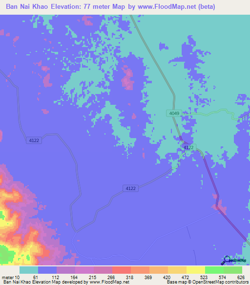 Ban Nai Khao,Thailand Elevation Map