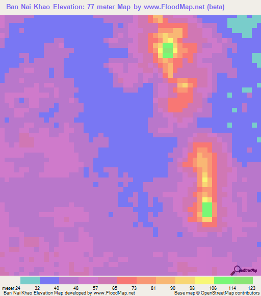 Ban Nai Khao,Thailand Elevation Map