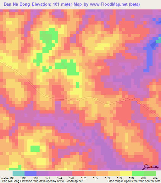Ban Na Bong,Thailand Elevation Map