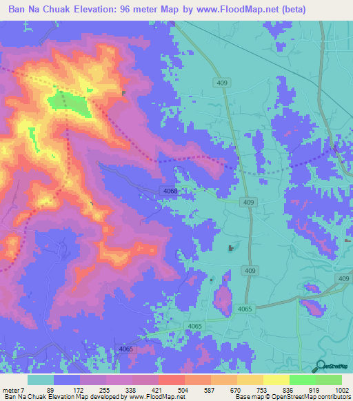 Ban Na Chuak,Thailand Elevation Map