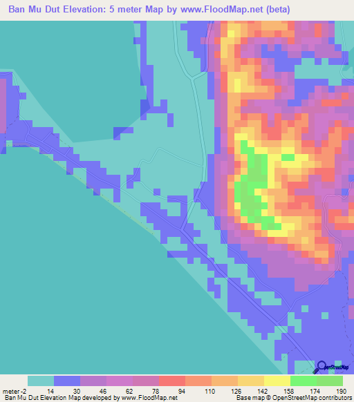 Ban Mu Dut,Thailand Elevation Map