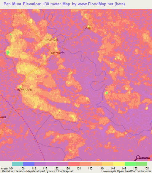Ban Muat,Thailand Elevation Map