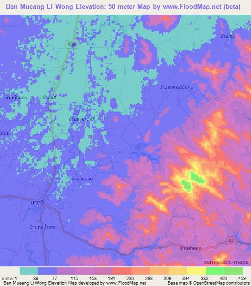 Ban Mueang Li Wong,Thailand Elevation Map