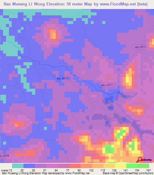 Ban Mueang Li Wong,Thailand Elevation Map