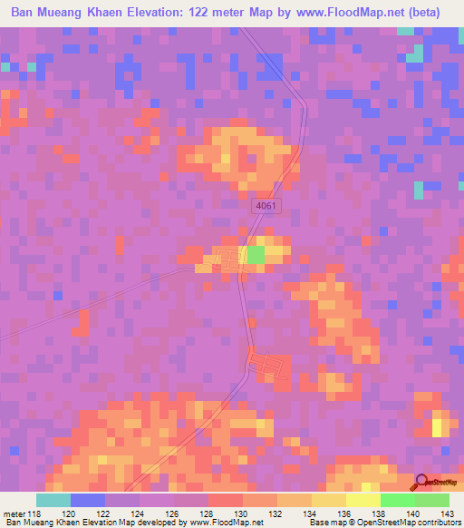 Ban Mueang Khaen,Thailand Elevation Map
