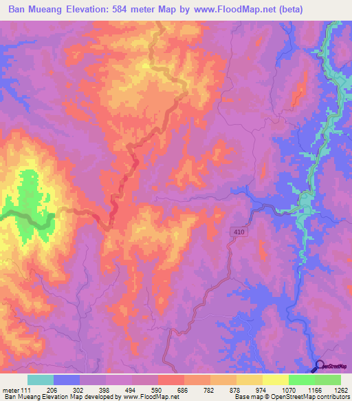 Ban Mueang,Thailand Elevation Map