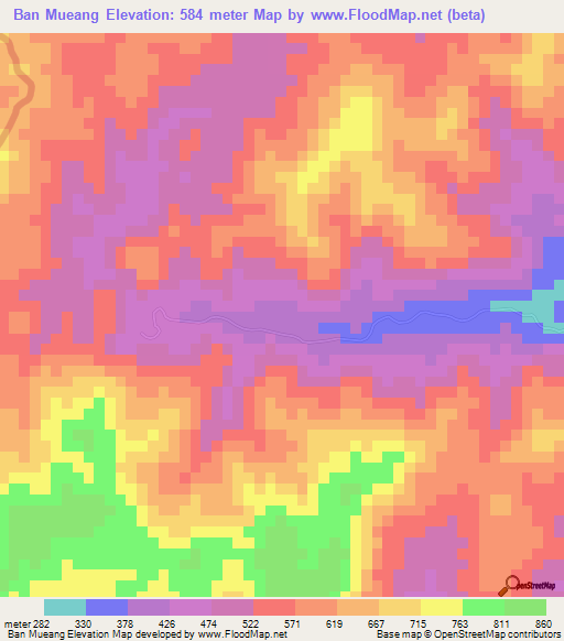 Ban Mueang,Thailand Elevation Map