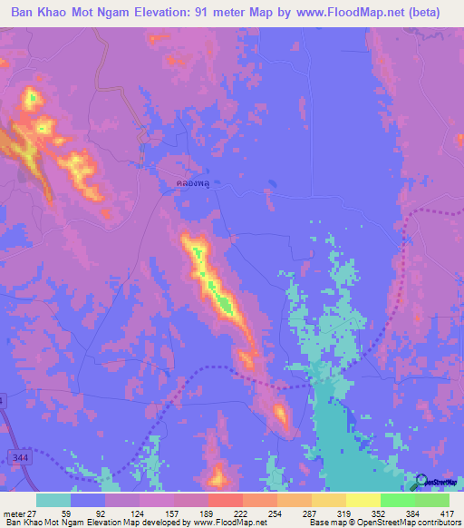 Ban Khao Mot Ngam,Thailand Elevation Map