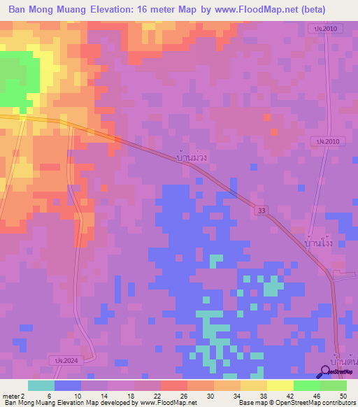 Ban Mong Muang,Thailand Elevation Map