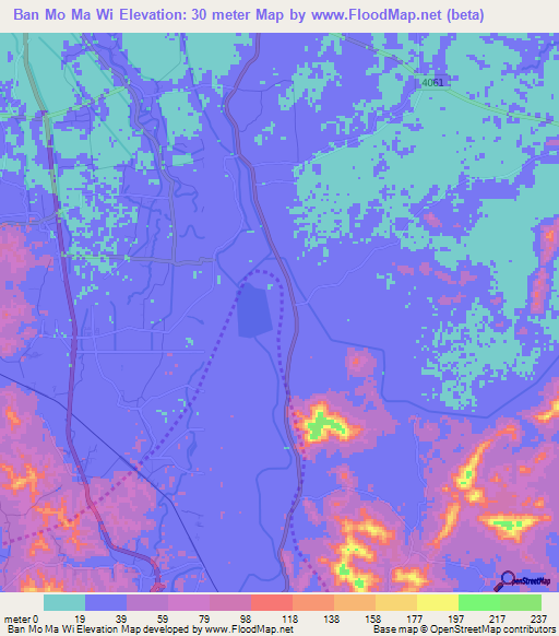 Ban Mo Ma Wi,Thailand Elevation Map