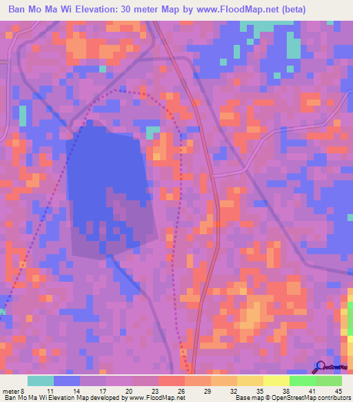 Ban Mo Ma Wi,Thailand Elevation Map