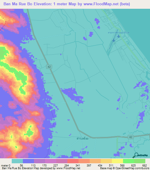 Ban Ma Rue Bo,Thailand Elevation Map