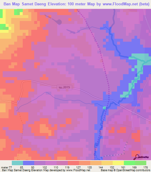 Ban Map Samet Daeng,Thailand Elevation Map