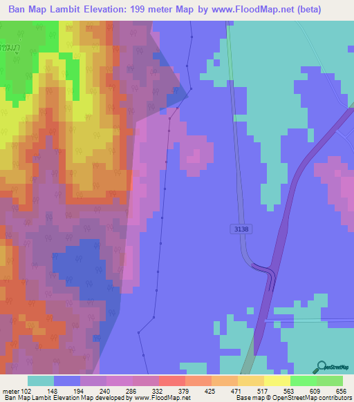 Ban Map Lambit,Thailand Elevation Map