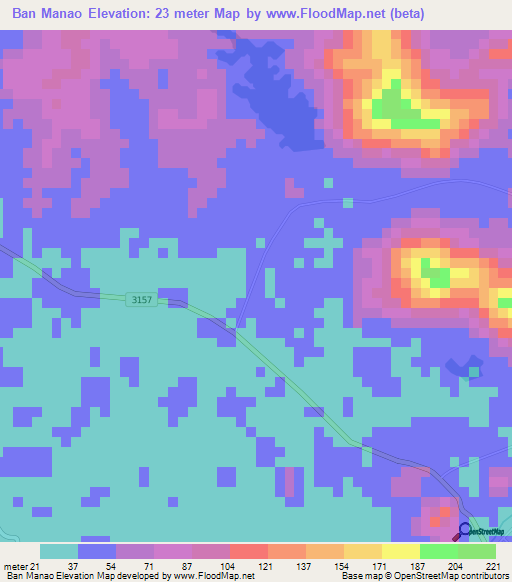 Ban Manao,Thailand Elevation Map