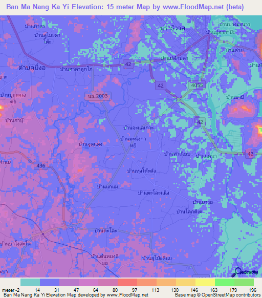 Ban Ma Nang Ka Yi,Thailand Elevation Map