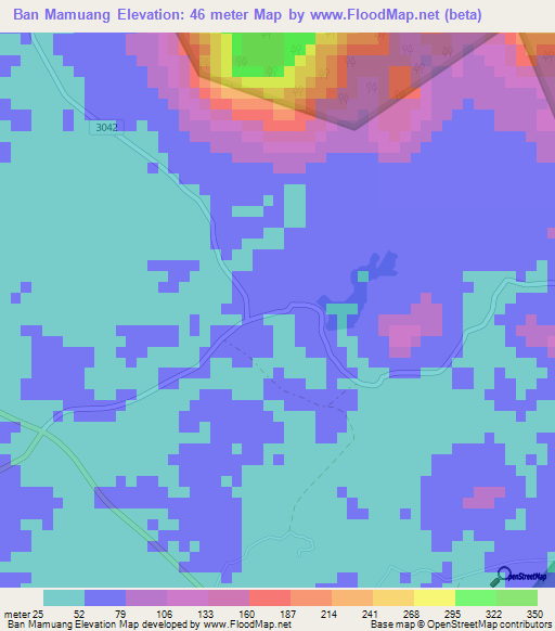 Ban Mamuang,Thailand Elevation Map