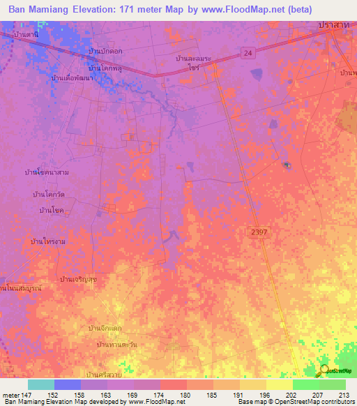 Ban Mamiang,Thailand Elevation Map