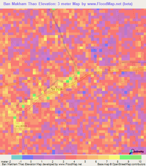 Ban Makham Thao,Thailand Elevation Map