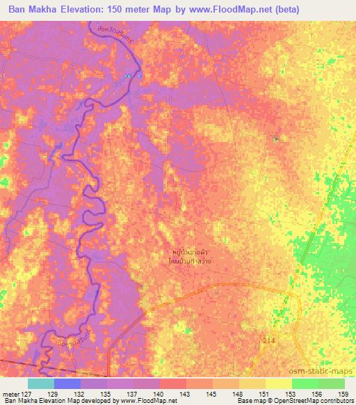 Ban Makha,Thailand Elevation Map