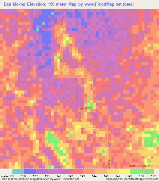 Ban Makha,Thailand Elevation Map