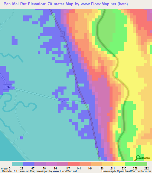 Ban Mai Rut,Thailand Elevation Map