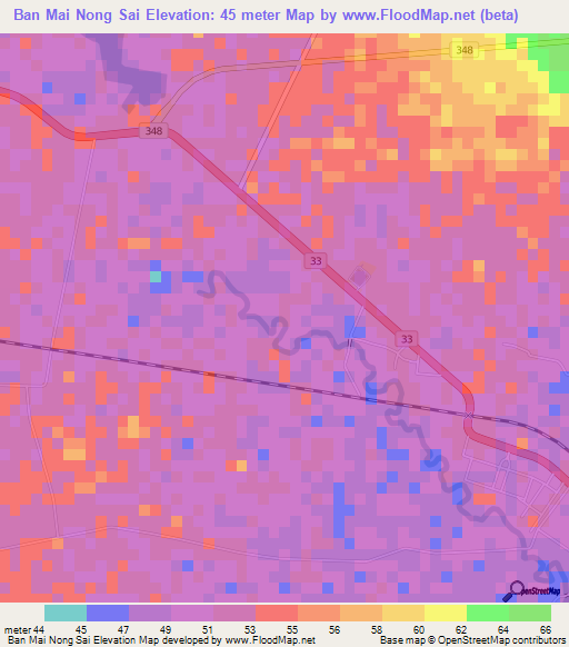Ban Mai Nong Sai,Thailand Elevation Map