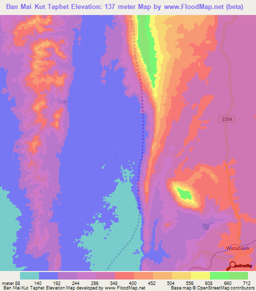 Ban Mai Kut Taphet,Thailand Elevation Map