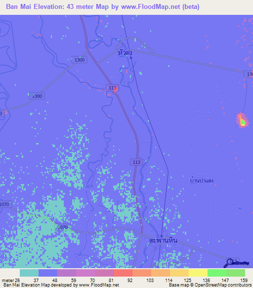 Ban Mai,Thailand Elevation Map