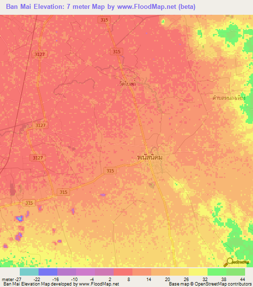 Ban Mai,Thailand Elevation Map