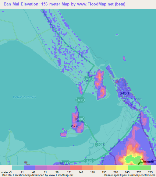 Ban Mai,Thailand Elevation Map