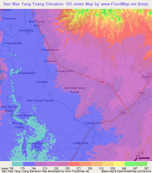 Ban Mae Yang Yuang,Thailand Elevation Map