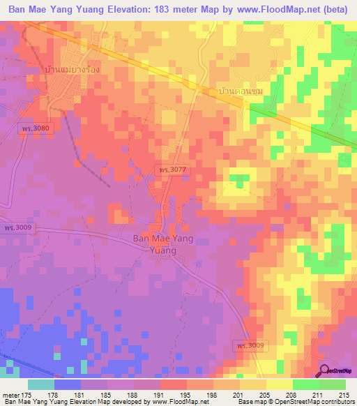 Ban Mae Yang Yuang,Thailand Elevation Map